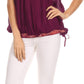 Sakkas Alexi Wide Floral Embroidered Blouse Shirt Top With Wide Neck Cap Sleeves