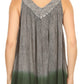 Sakkas Anaya V Neck Stonewash Embellished Crinkled Two Tone SleevelessTank Top