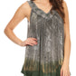 Sakkas Anaya V Neck Stonewash Embellished Crinkled Two Tone SleevelessTank Top