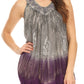 Sakkas Anaya V Neck Stonewash Embellished Crinkled Two Tone SleevelessTank Top