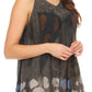 Sakkas Laura V Neck Sleeveless  soft crinkled Stonewash Top Blouse with Embroidery