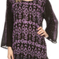 Sakkas Svetlana Scoop Neck Long Sleeve Aztec Print Crochet Hem Blouse Shirt Top