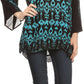 Sakkas Svetlana Scoop Neck Long Sleeve Aztec Print Crochet Hem Blouse Shirt Top