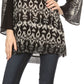 Sakkas Svetlana Scoop Neck Long Sleeve Aztec Print Crochet Hem Blouse Shirt Top