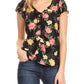 Sakkas Ain Womens Short Sleeve V neck Floral Print Blouse Top Shirt with Ties