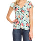 Sakkas Ain Womens Short Sleeve V neck Floral Print Blouse Top Shirt with Ties