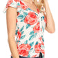 Sakkas Ain Womens Short Sleeve V neck Floral Print Blouse Top Shirt with Ties