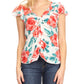 Sakkas Ain Womens Short Sleeve V neck Floral Print Blouse Top Shirt with Ties