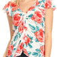 Sakkas Ain Womens Short Sleeve V neck Floral Print Blouse Top Shirt with Ties
