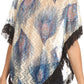 Sakkas Paney Long Wide Lace Embroidered Fringe Tassel Loose Poncho Top Blouse