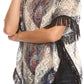 Sakkas Paney Long Wide Lace Embroidered Fringe Tassel Loose Poncho Top Blouse