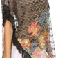 Sakkas Paney Long Wide Lace Embroidered Fringe Tassel Loose Poncho Top Blouse