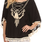 Sakkas Moonla Wide Embroidered Tassel Neck Closure Poncho Tunic Blouse Shirt Top