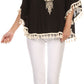 Sakkas Moonla Wide Embroidered Tassel Neck Closure Poncho Tunic Blouse Shirt Top