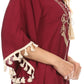 Sakkas Moonla Wide Embroidered Tassel Neck Closure Poncho Tunic Blouse Shirt Top