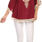 Sakkas Moonla Wide Embroidered Tassel Neck Closure Poncho Tunic Blouse Shirt Top