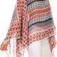 Sakkas Luiem Long Tall Wide Tribal Print Multi Colored Tassel Poncho Top Blouse