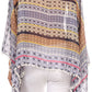 Sakkas Luiem Long Tall Wide Tribal Print Multi Colored Tassel Poncho Top Blouse