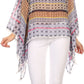 Sakkas Luiem Long Tall Wide Tribal Print Multi Colored Tassel Poncho Top Blouse