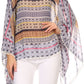 Sakkas Luiem Long Tall Wide Tribal Print Multi Colored Tassel Poncho Top Blouse