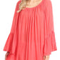 Sakkas Anna Casual Flowy Wide Neck 3/4 Sleeve Light Summer Boho Blouse Top
