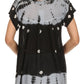 Sakkas Short Sleeve Tie Dye Gingham Peasant Top with Sequin Embroidery