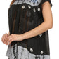 Sakkas Short Sleeve Tie Dye Gingham Peasant Top with Sequin Embroidery