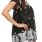 Sakkas Short Sleeve Tie Dye Gingham Peasant Top with Sequin Embroidery