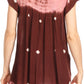 Sakkas Short Sleeve Tie Dye Gingham Peasant Top with Sequin Embroidery