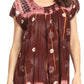 Sakkas Short Sleeve Tie Dye Gingham Peasant Top with Sequin Embroidery