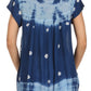 Sakkas Short Sleeve Tie Dye Gingham Peasant Top with Sequin Embroidery