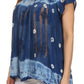 Sakkas Short Sleeve Tie Dye Gingham Peasant Top with Sequin Embroidery