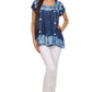 Sakkas Short Sleeve Tie Dye Gingham Peasant Top with Sequin Embroidery