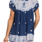 Sakkas Short Sleeve Tie Dye Gingham Peasant Top with Sequin Embroidery