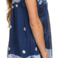 Sakkas Short Sleeve Tie Dye Gingham Peasant Top with Sequin Embroidery