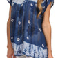 Sakkas Short Sleeve Tie Dye Gingham Peasant Top with Sequin Embroidery