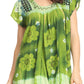 Sakkas Short Sleeve Tie Dye Gingham Peasant Top with Sequin Embroidery