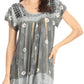 Sakkas Short Sleeve Tie Dye Gingham Peasant Top with Sequin Embroidery