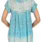 Sakkas Short Sleeve Tie Dye Gingham Peasant Top with Sequin Embroidery