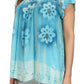 Sakkas Short Sleeve Tie Dye Gingham Peasant Top with Sequin Embroidery