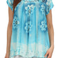 Sakkas Short Sleeve Tie Dye Gingham Peasant Top with Sequin Embroidery