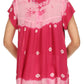Sakkas Short Sleeve Tie Dye Gingham Peasant Top with Sequin Embroidery
