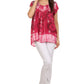 Sakkas Short Sleeve Tie Dye Gingham Peasant Top with Sequin Embroidery