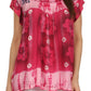 Sakkas Short Sleeve Tie Dye Gingham Peasant Top with Sequin Embroidery