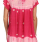 Sakkas Short Sleeve Tie Dye Gingham Peasant Top with Sequin Embroidery