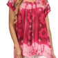 Sakkas Short Sleeve Tie Dye Gingham Peasant Top with Sequin Embroidery