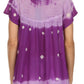Sakkas Short Sleeve Tie Dye Gingham Peasant Top with Sequin Embroidery