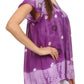 Sakkas Short Sleeve Tie Dye Gingham Peasant Top with Sequin Embroidery