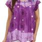 Sakkas Short Sleeve Tie Dye Gingham Peasant Top with Sequin Embroidery