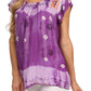 Sakkas Short Sleeve Tie Dye Gingham Peasant Top with Sequin Embroidery
